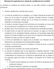 Información requerida para la constitución de sociedad